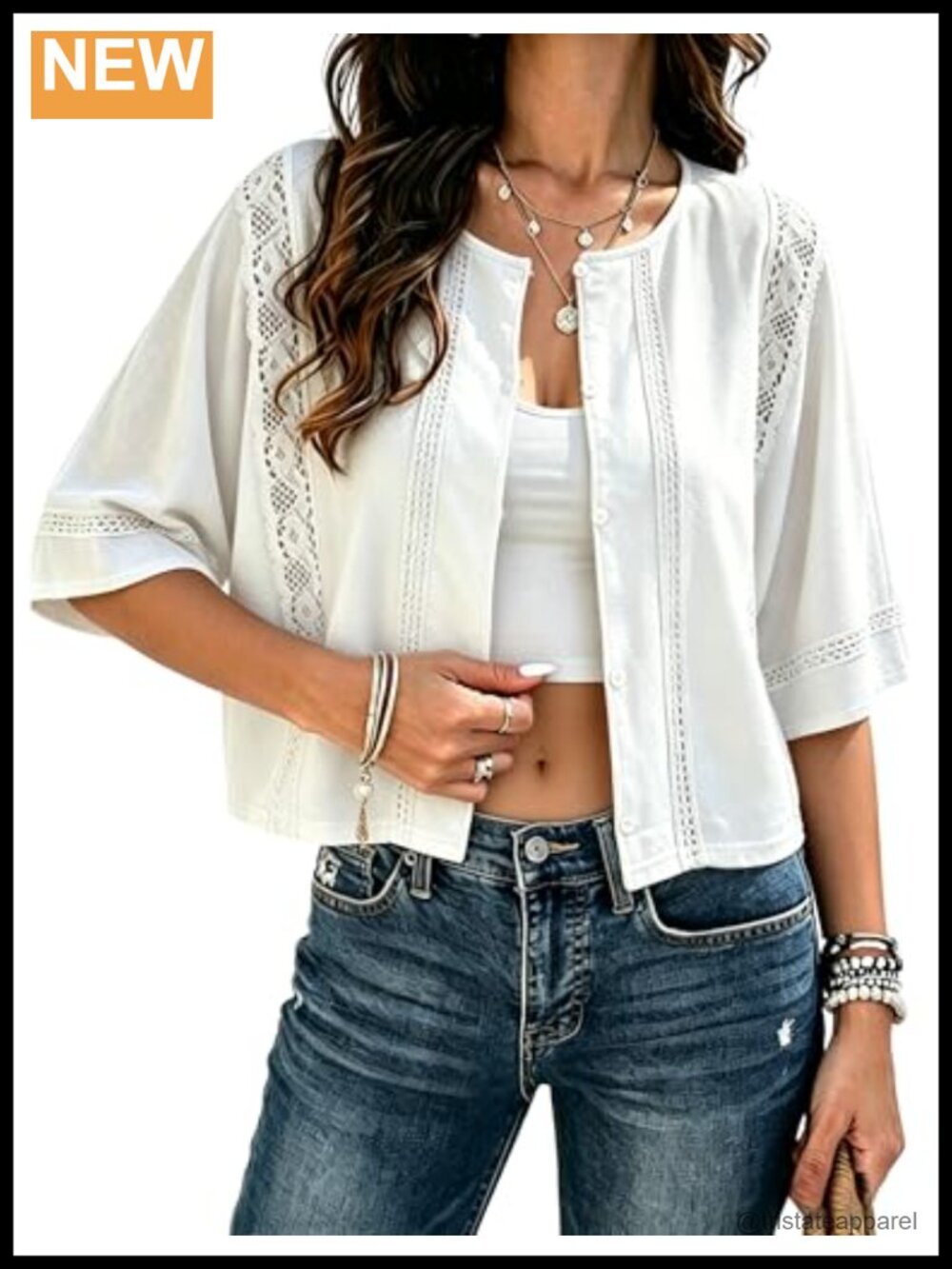 Women's Lace Crochet Cardigan Lightweight Button-Up Boho Shrug Summer